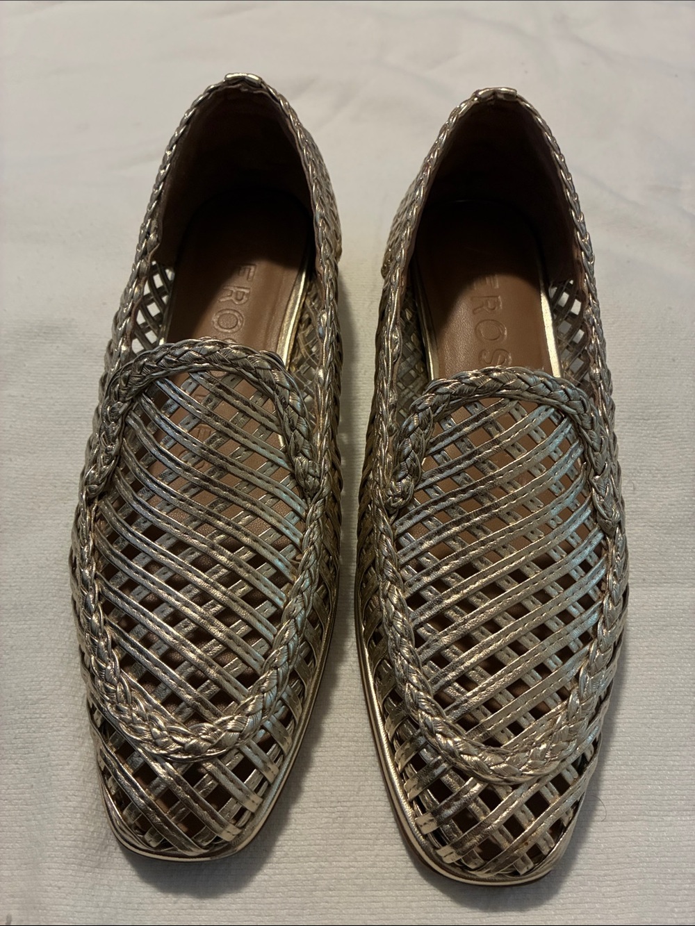 AEROSOLES Metallic Gold Woven Slip-On Loafers